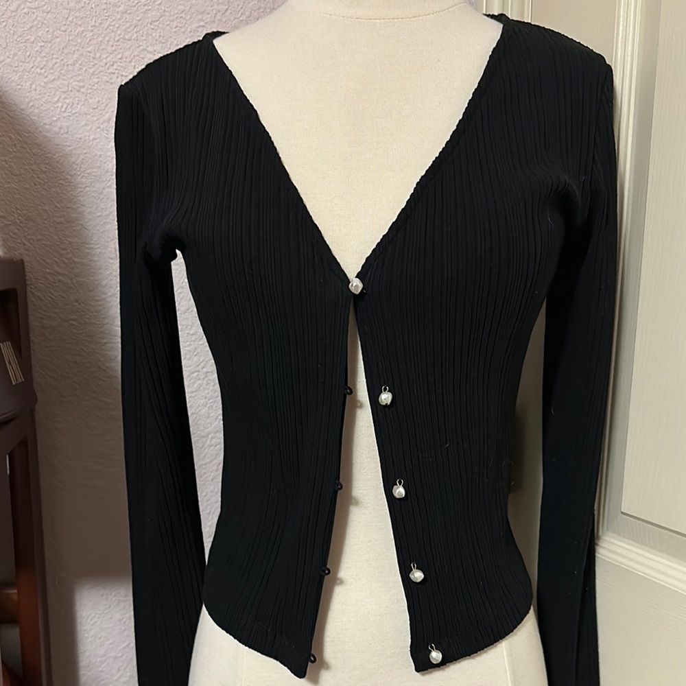 Vince Black Ribbed Cardigan